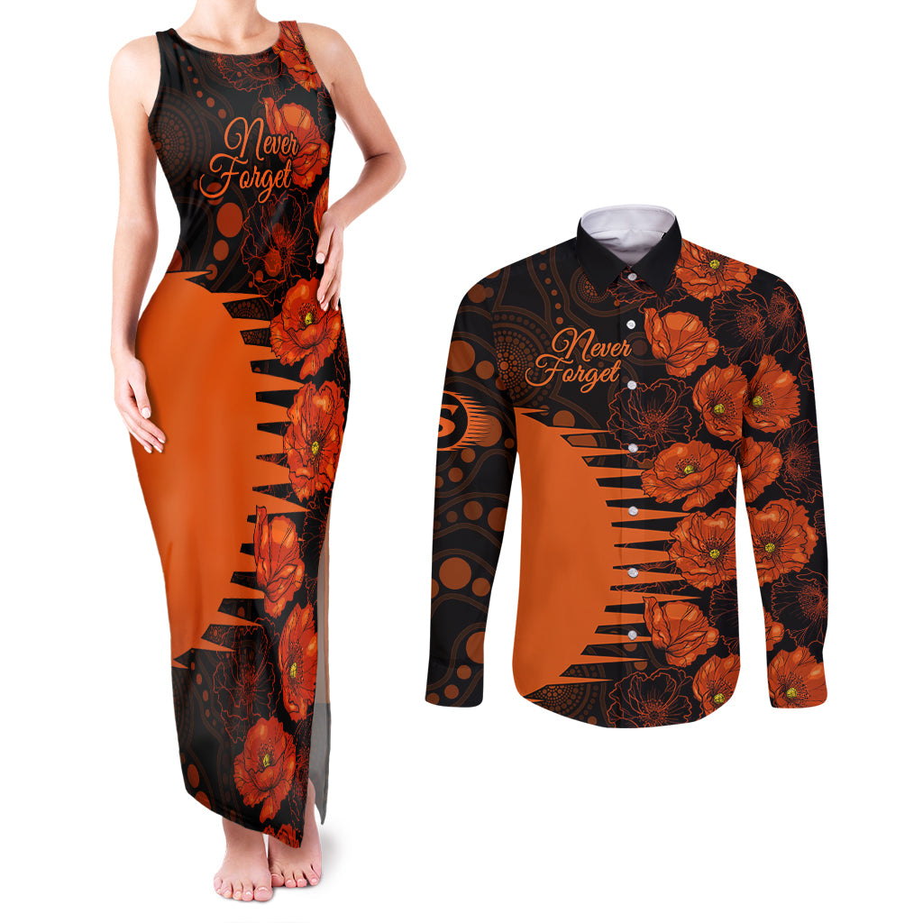 scorchers-cricket-never-forget-custom-couples-matching-tank-maxi-dress-and-long-sleeve-button-shirt-anzac-day-with-poppy-aboriginal