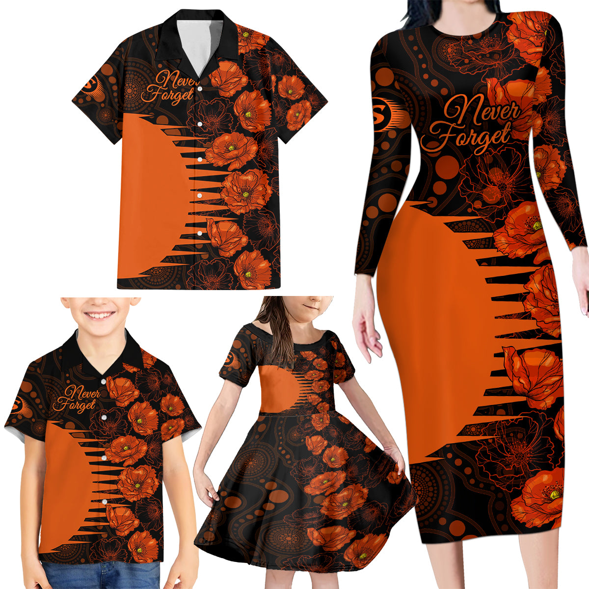 scorchers-cricket-never-forget-custom-family-matching-long-sleeve-bodycon-dress-and-hawaiian-shirt-anzac-day-with-poppy-aboriginal
