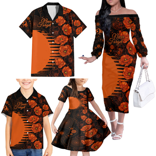 scorchers-cricket-never-forget-custom-family-matching-off-shoulder-long-sleeve-dress-and-hawaiian-shirt-anzac-day-with-poppy-aboriginal