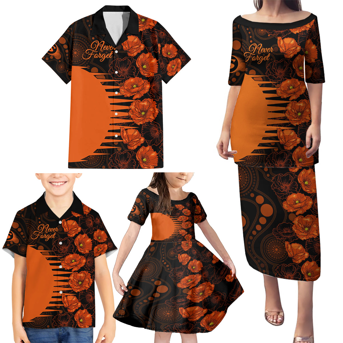 scorchers-cricket-never-forget-custom-family-matching-puletasi-dress-and-hawaiian-shirt-anzac-day-with-poppy-aboriginal