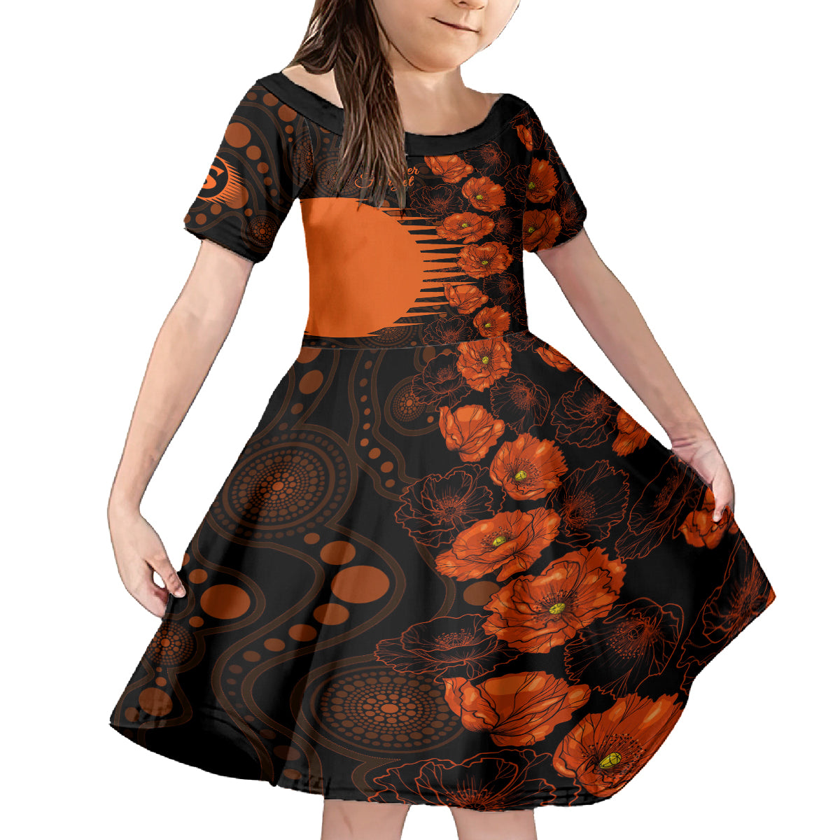 scorchers-cricket-never-forget-custom-kid-short-sleeve-dress-anzac-day-with-poppy-aboriginal