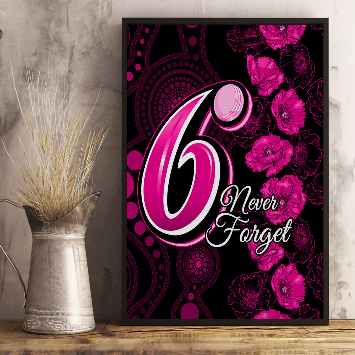 sixers-cricket-never-forget-custom-canvas-wall-art-anzac-day-with-poppy-aboriginal