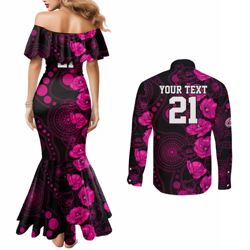 sixers-cricket-never-forget-custom-couples-matching-mermaid-dress-and-long-sleeve-button-shirt-anzac-day-with-poppy-aboriginal