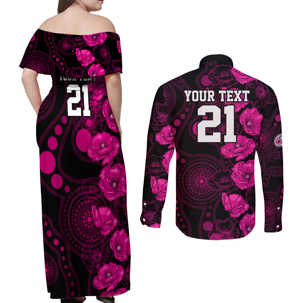 sixers-cricket-never-forget-custom-couples-matching-off-shoulder-maxi-dress-and-long-sleeve-button-shirt-anzac-day-with-poppy-aboriginal