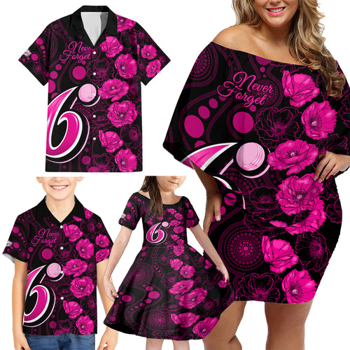 sixers-cricket-never-forget-custom-family-matching-off-shoulder-short-dress-and-hawaiian-shirt-anzac-day-with-poppy-aboriginal