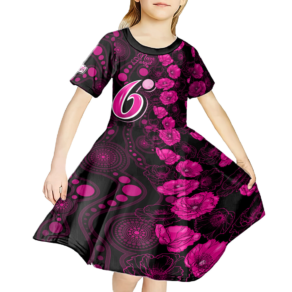 sixers-cricket-never-forget-custom-kid-short-sleeve-dress-anzac-day-with-poppy-aboriginal