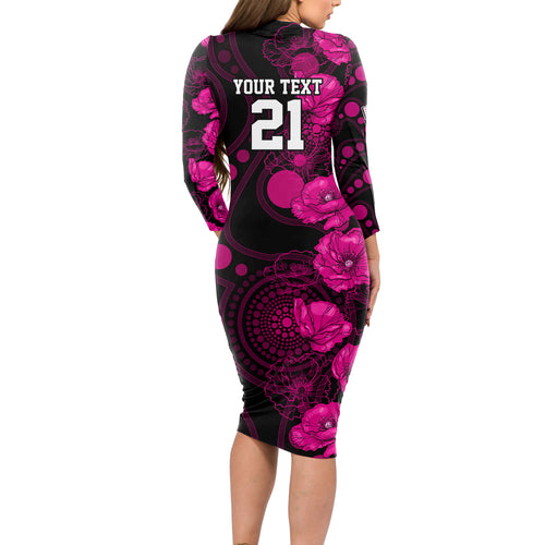 sixers-cricket-never-forget-custom-long-sleeve-bodycon-dress-anzac-day-with-poppy-aboriginal