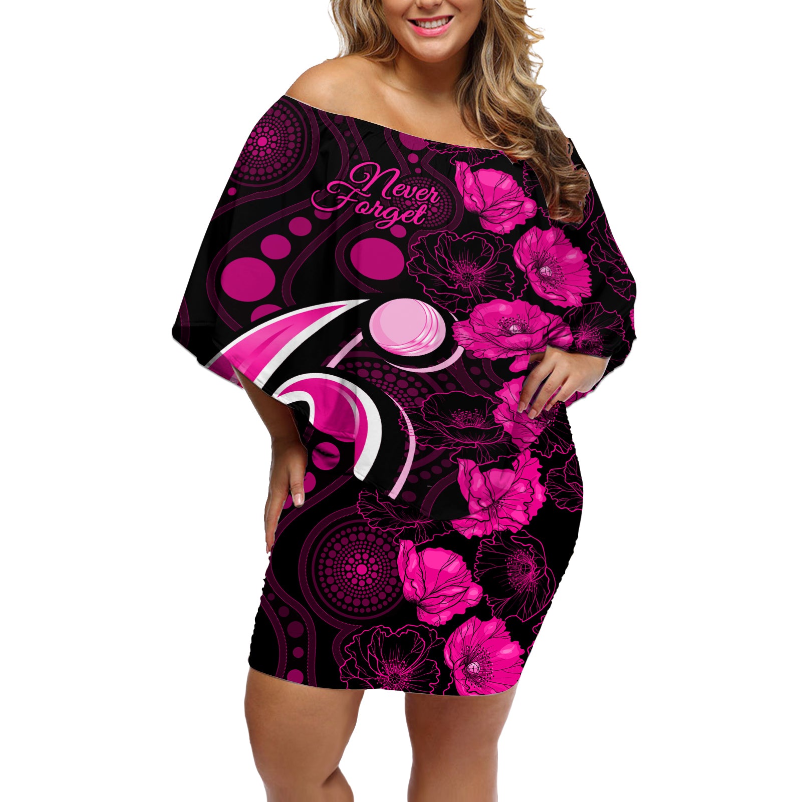 sixers-cricket-never-forget-custom-off-shoulder-short-dress-anzac-day-with-poppy-aboriginal