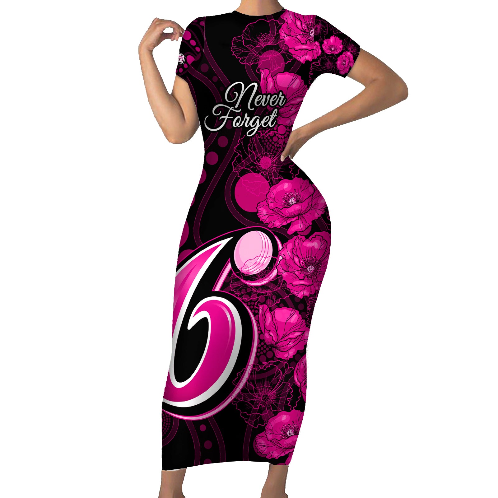 sixers-cricket-never-forget-custom-short-sleeve-bodycon-dress-anzac-day-with-poppy-aboriginal