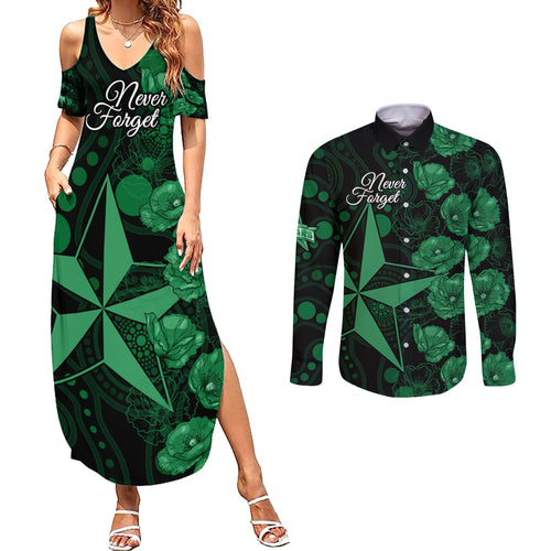 stars-cricket-never-forget-custom-couples-matching-summer-maxi-dress-and-long-sleeve-button-shirt-anzac-day-with-poppy-aboriginal