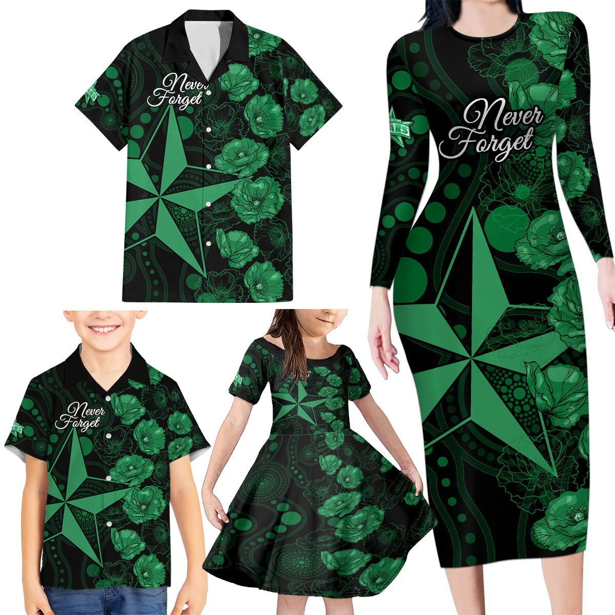 stars-cricket-never-forget-custom-family-matching-long-sleeve-bodycon-dress-and-hawaiian-shirt-anzac-day-with-poppy-aboriginal