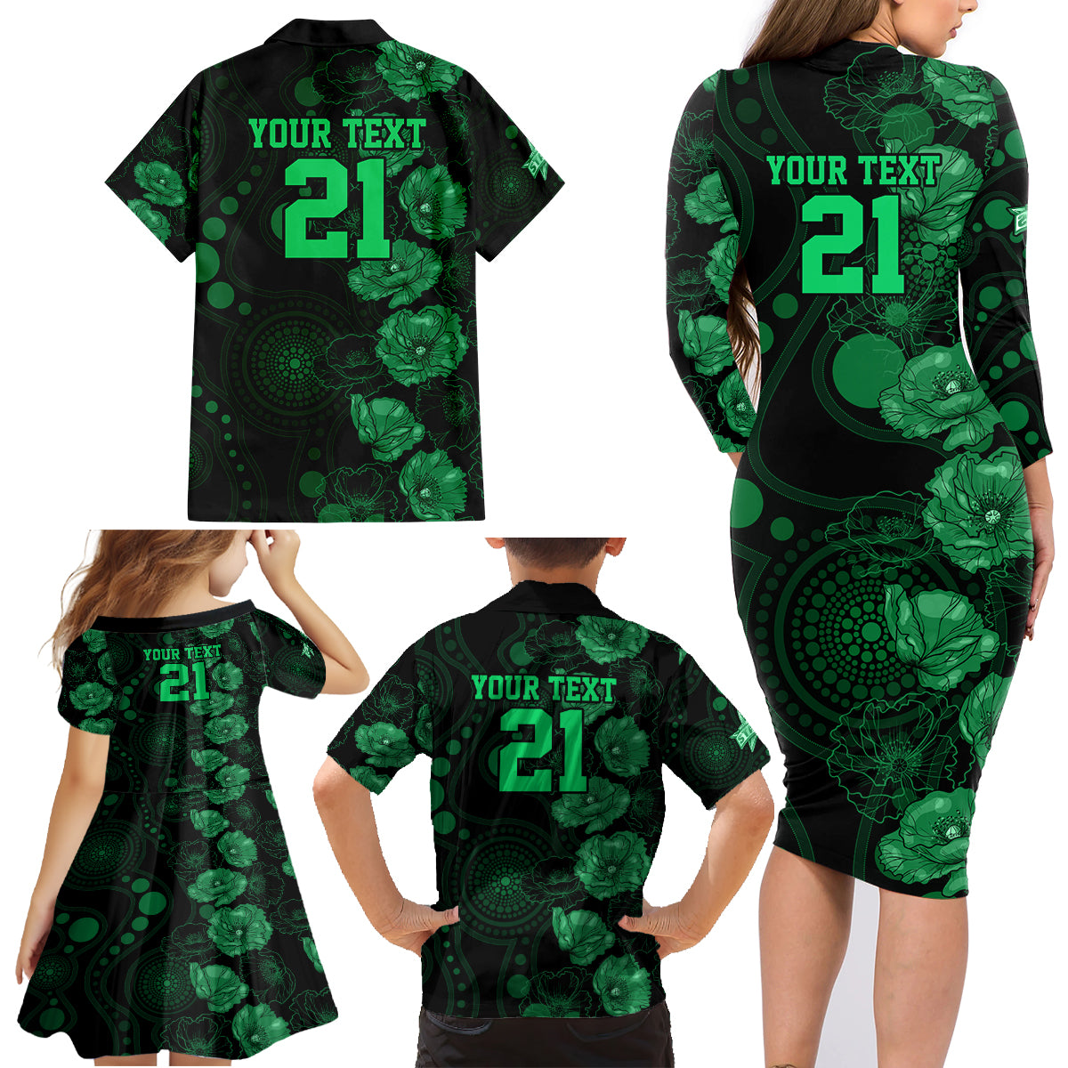stars-cricket-never-forget-custom-family-matching-long-sleeve-bodycon-dress-and-hawaiian-shirt-anzac-day-with-poppy-aboriginal