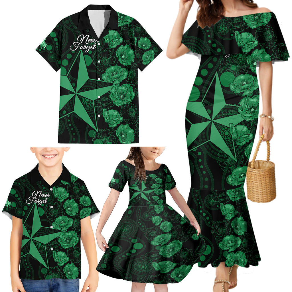 stars-cricket-never-forget-custom-family-matching-mermaid-dress-and-hawaiian-shirt-anzac-day-with-poppy-aboriginal
