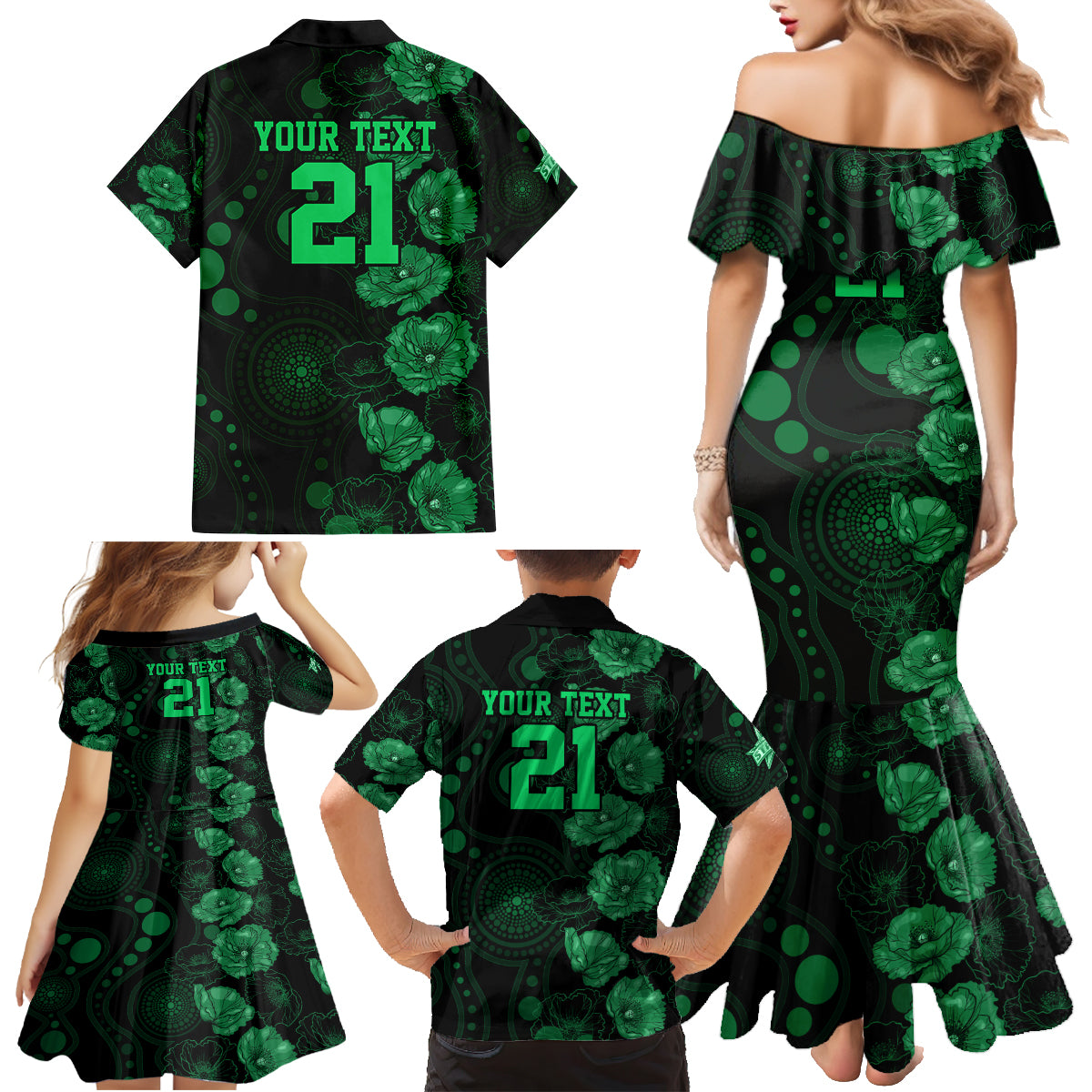 stars-cricket-never-forget-custom-family-matching-mermaid-dress-and-hawaiian-shirt-anzac-day-with-poppy-aboriginal