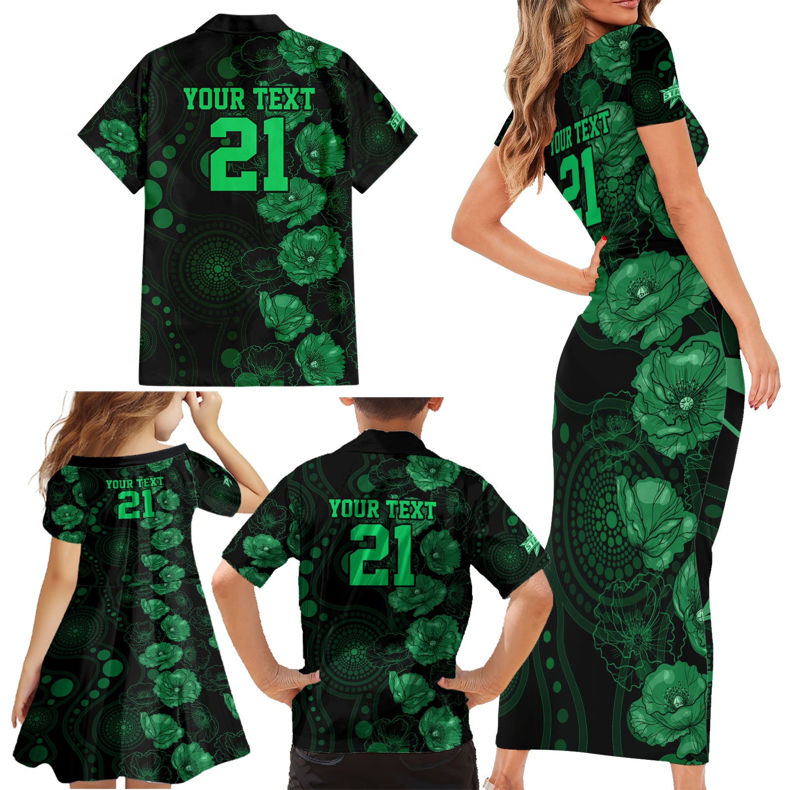 stars-cricket-never-forget-custom-family-matching-short-sleeve-bodycon-dress-and-hawaiian-shirt-anzac-day-with-poppy-aboriginal