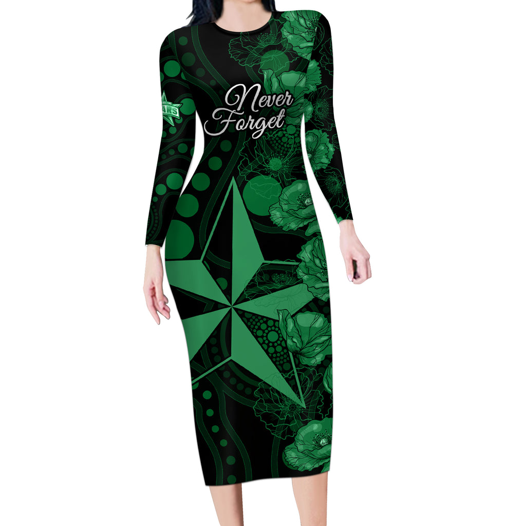 stars-cricket-never-forget-custom-long-sleeve-bodycon-dress-anzac-day-with-poppy-aboriginal