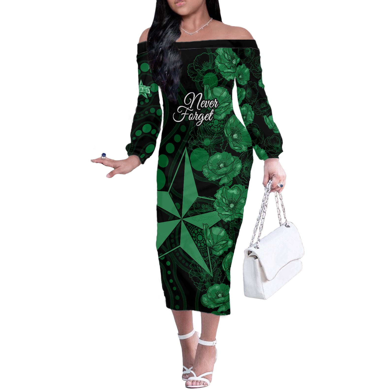 stars-cricket-never-forget-custom-off-the-shoulder-long-sleeve-dress-anzac-day-with-poppy-aboriginal