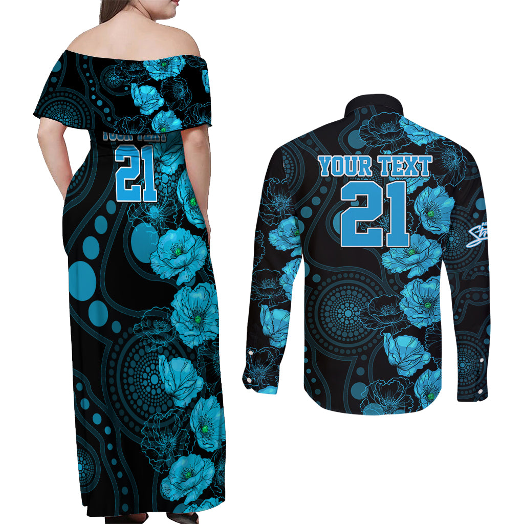 strikers-cricket-never-forget-custom-couples-matching-off-shoulder-maxi-dress-and-long-sleeve-button-shirt-anzac-day-with-poppy-aboriginal