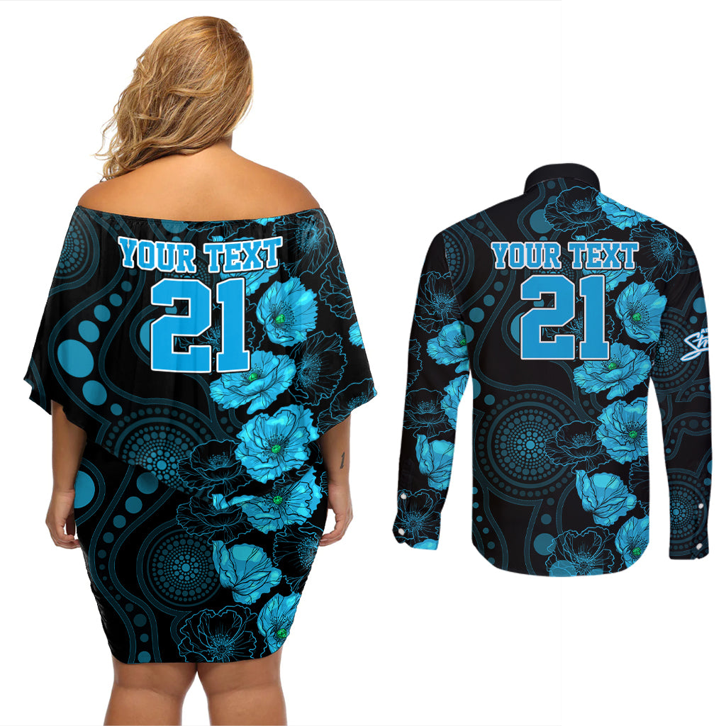 strikers-cricket-never-forget-custom-couples-matching-off-shoulder-short-dress-and-long-sleeve-button-shirt-anzac-day-with-poppy-aboriginal