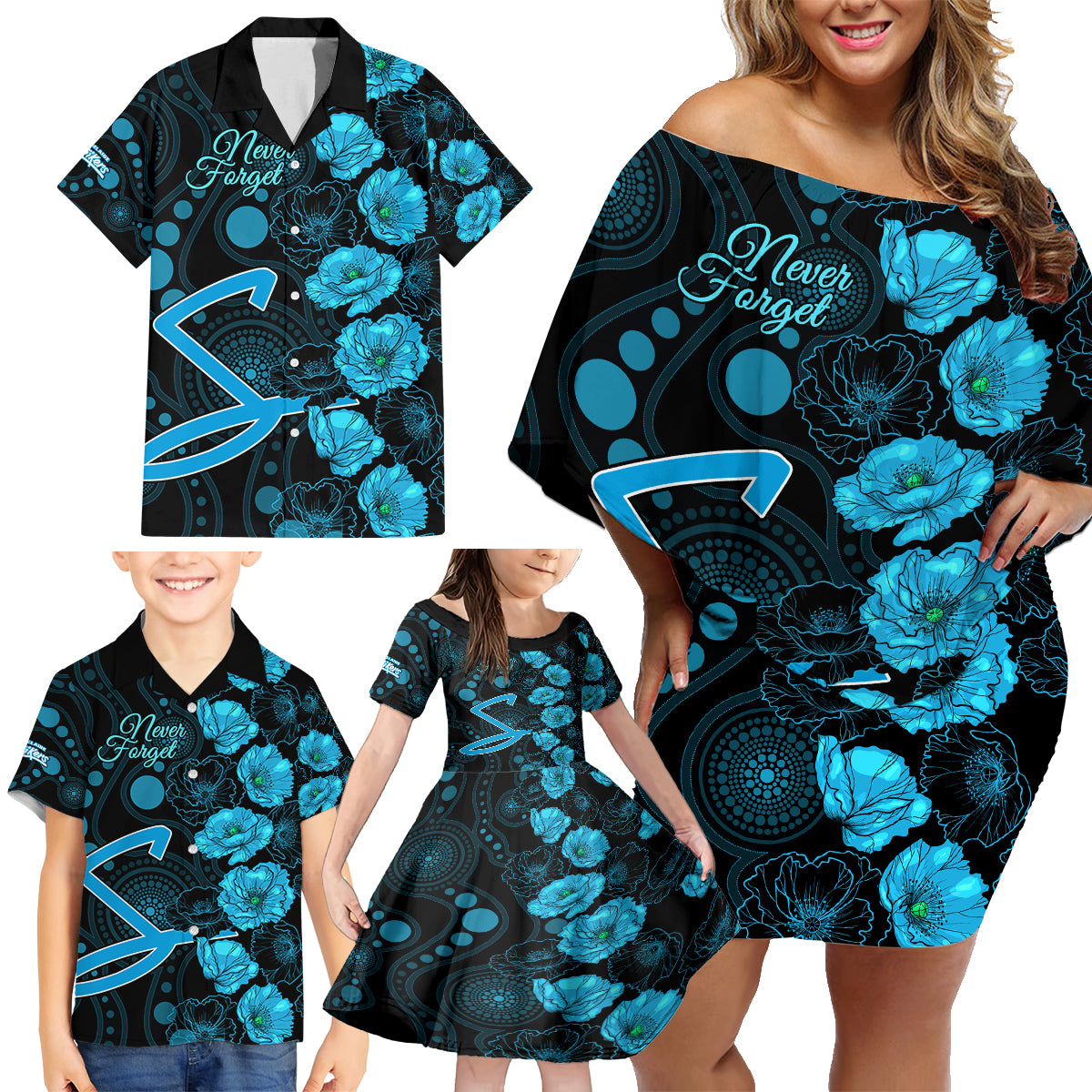 strikers-cricket-never-forget-custom-family-matching-off-shoulder-short-dress-and-hawaiian-shirt-anzac-day-with-poppy-aboriginal