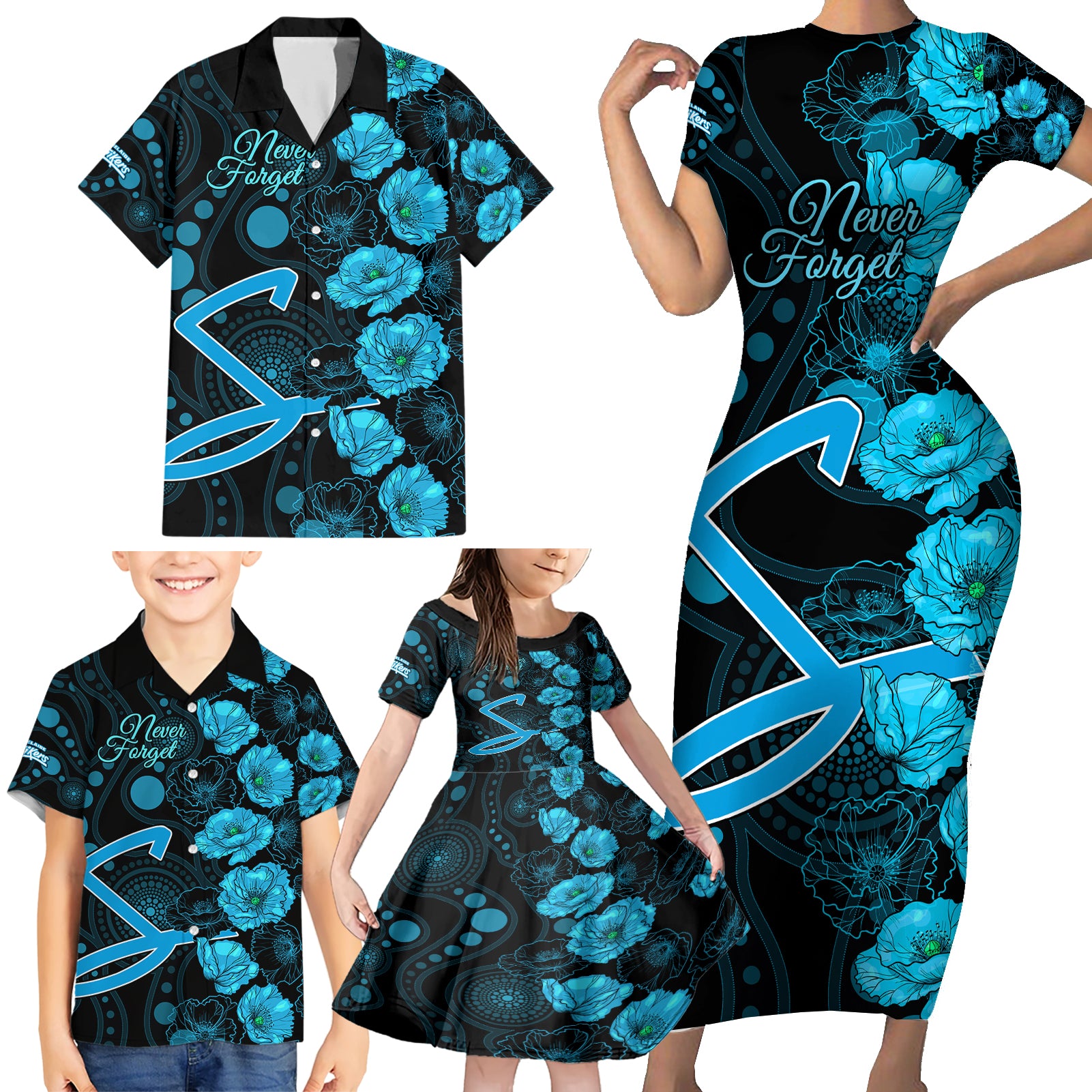 strikers-cricket-never-forget-custom-family-matching-short-sleeve-bodycon-dress-and-hawaiian-shirt-anzac-day-with-poppy-aboriginal