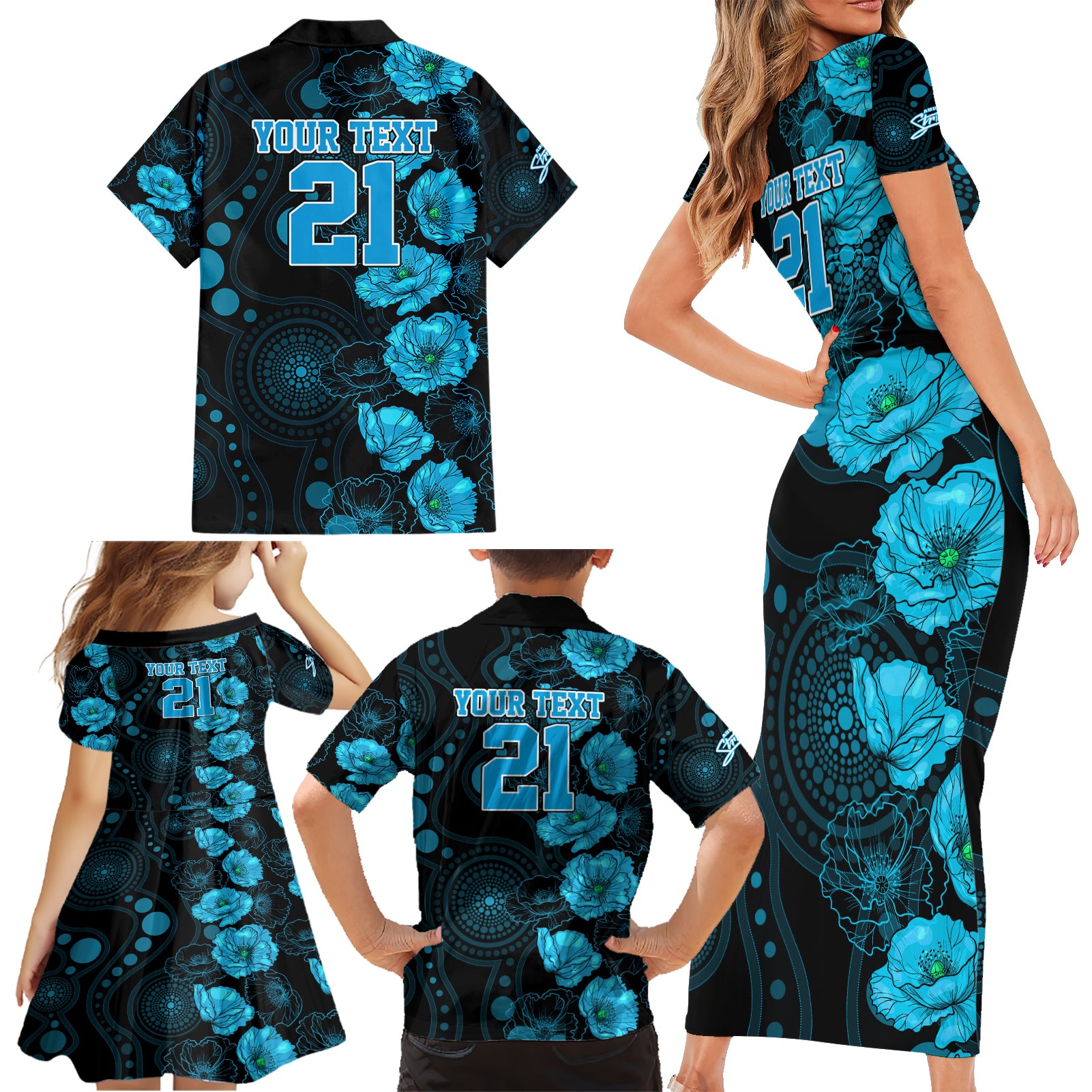 strikers-cricket-never-forget-custom-family-matching-short-sleeve-bodycon-dress-and-hawaiian-shirt-anzac-day-with-poppy-aboriginal