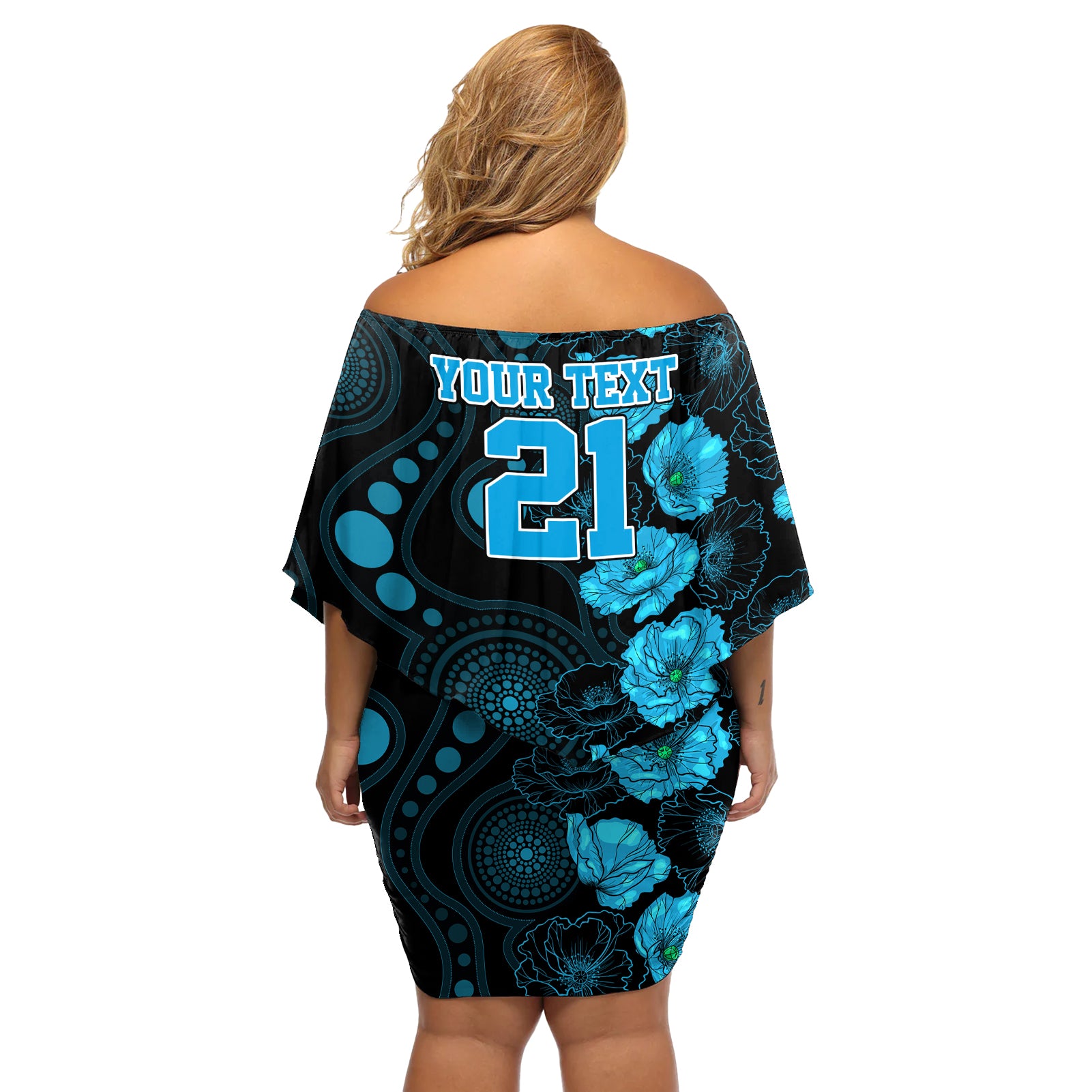 strikers-cricket-never-forget-custom-off-shoulder-short-dress-anzac-day-with-poppy-aboriginal