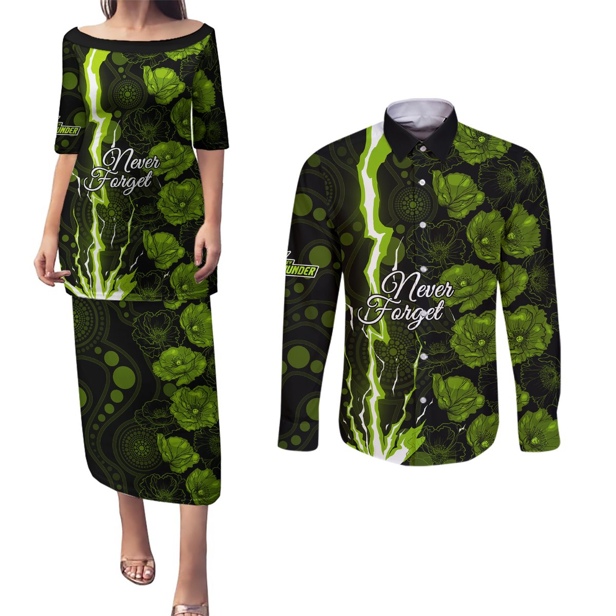 thunder-cricket-never-forget-custom-couples-matching-puletasi-dress-and-long-sleeve-button-shirt-anzac-day-with-poppy-aboriginal