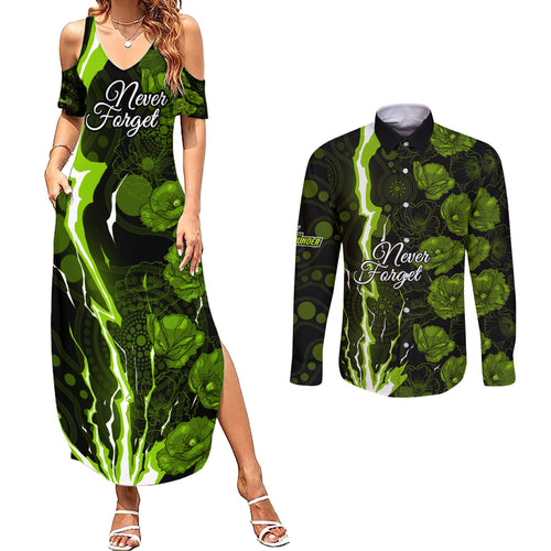 thunder-cricket-never-forget-custom-couples-matching-summer-maxi-dress-and-long-sleeve-button-shirt-anzac-day-with-poppy-aboriginal