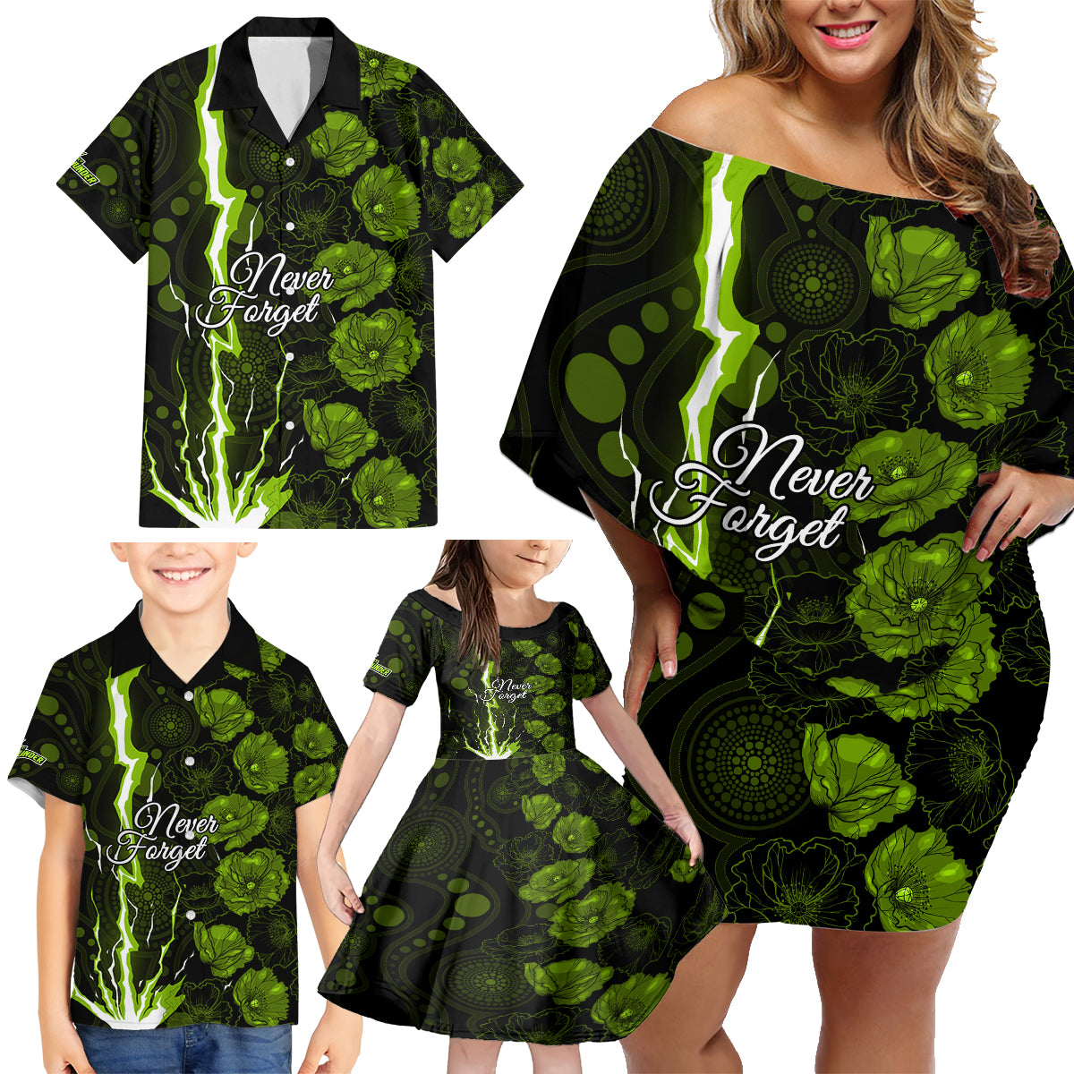 thunder-cricket-never-forget-custom-family-matching-off-shoulder-short-dress-and-hawaiian-shirt-anzac-day-with-poppy-aboriginal