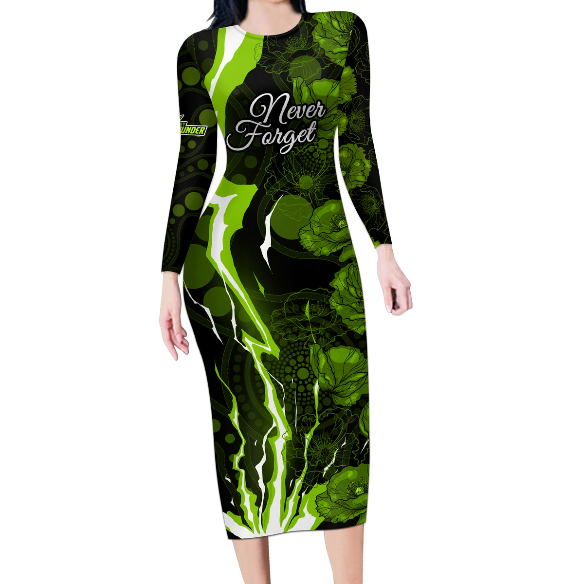 thunder-cricket-never-forget-custom-long-sleeve-bodycon-dress-anzac-day-with-poppy-aboriginal