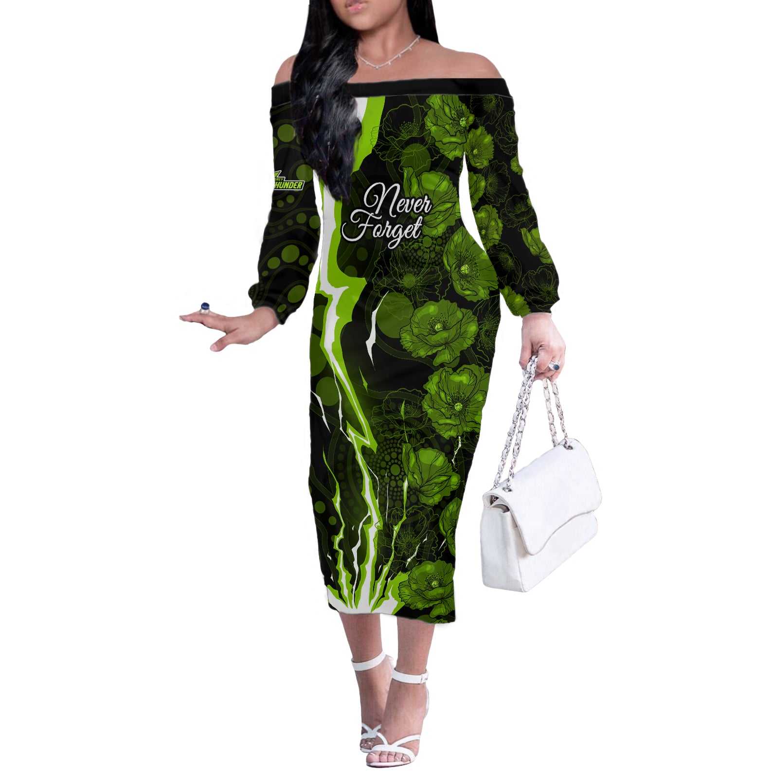 thunder-cricket-never-forget-custom-off-the-shoulder-long-sleeve-dress-anzac-day-with-poppy-aboriginal