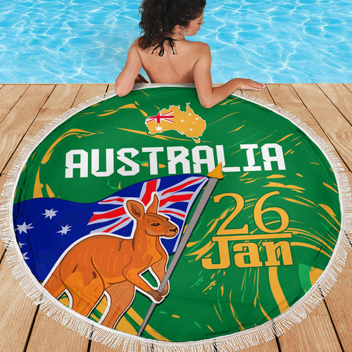 Proud To Be Australia Day Beach Blanket Kangaroo with National Color