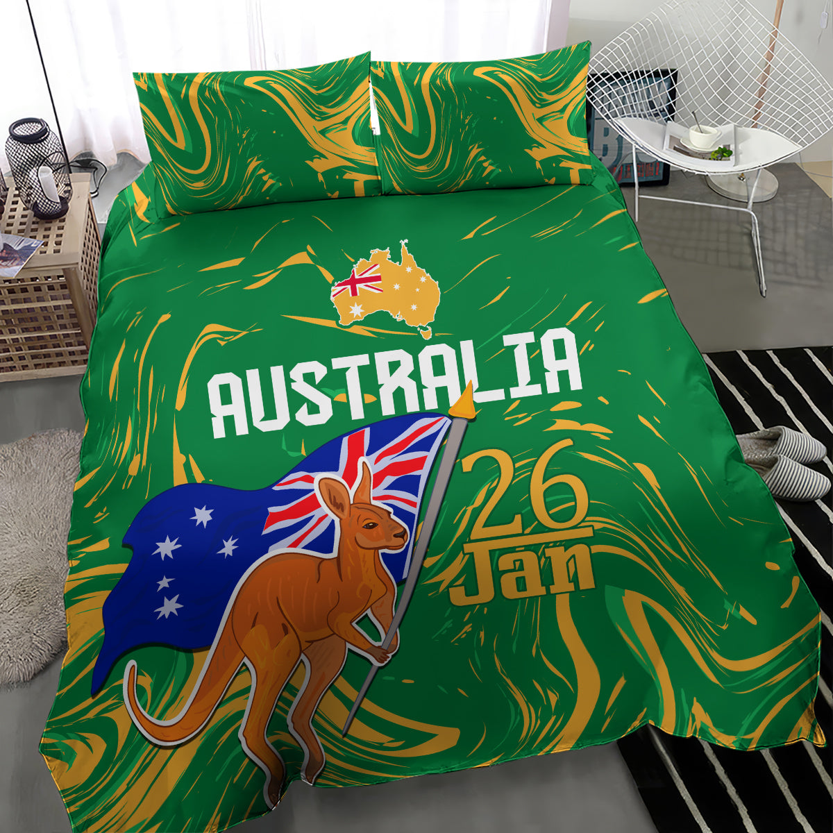 Proud To Be Australia Day Bedding Set Kangaroo with National Color