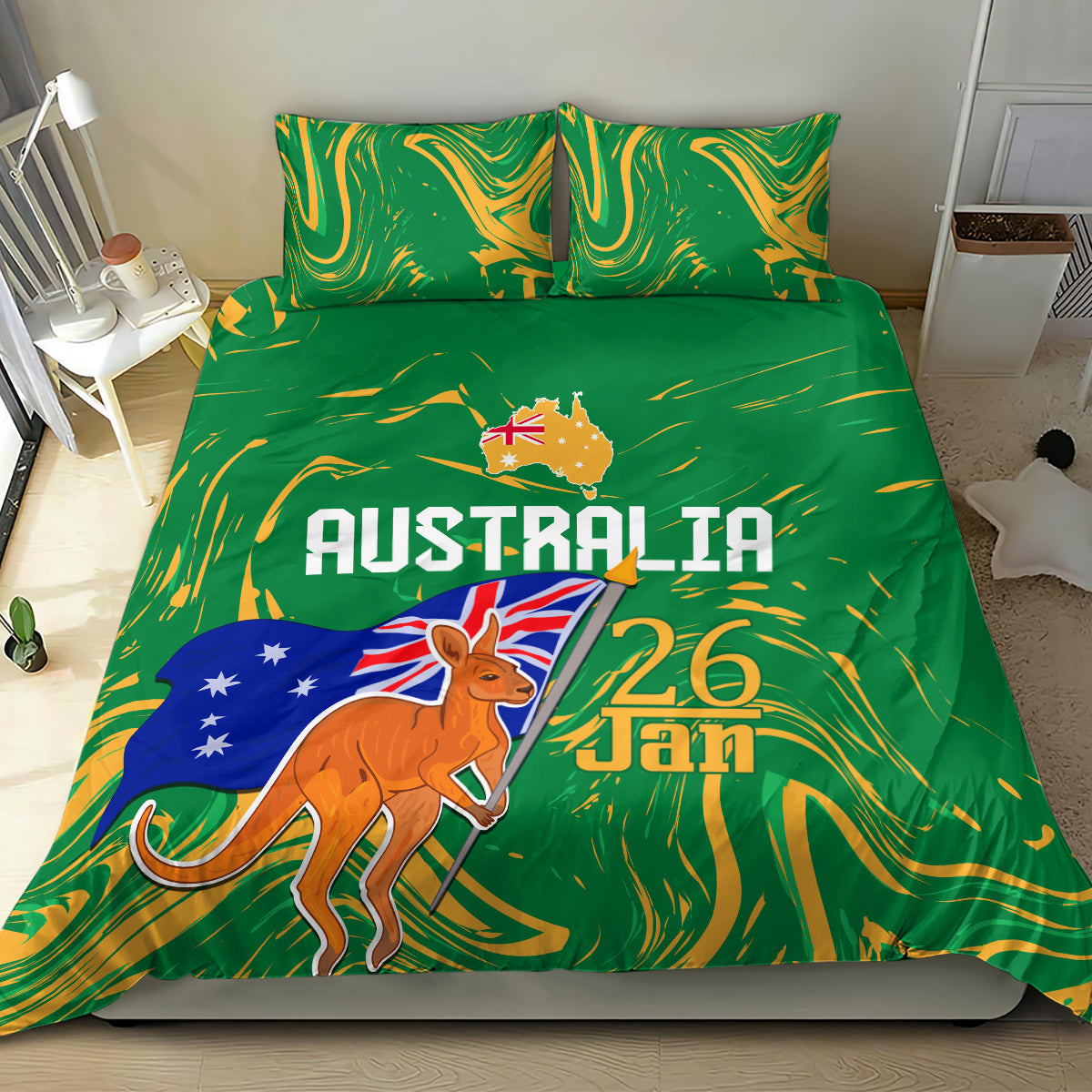 Proud To Be Australia Day Bedding Set Kangaroo with National Color