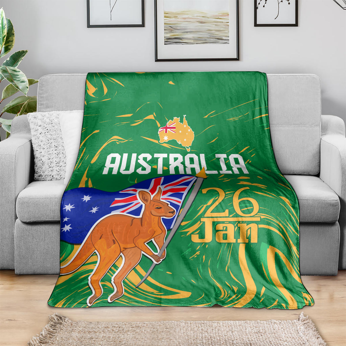 Proud To Be Australia Day Blanket Kangaroo with National Color
