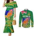 Proud To Be Australia Day Couples Matching Mermaid Dress and Long Sleeve Button Shirt Kangaroo with National Color