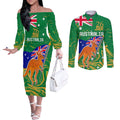 Proud To Be Australia Day Couples Matching Off The Shoulder Long Sleeve Dress and Long Sleeve Button Shirt Kangaroo with National Color