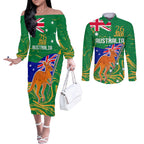 Proud To Be Australia Day Couples Matching Off The Shoulder Long Sleeve Dress and Long Sleeve Button Shirt Kangaroo with National Color
