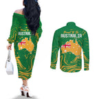 Proud To Be Australia Day Couples Matching Off The Shoulder Long Sleeve Dress and Long Sleeve Button Shirt Kangaroo with National Color