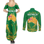 Proud To Be Australia Day Couples Matching Summer Maxi Dress and Long Sleeve Button Shirt Kangaroo with National Color