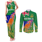 Proud To Be Australia Day Couples Matching Tank Maxi Dress and Long Sleeve Button Shirt Kangaroo with National Color