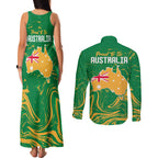 Proud To Be Australia Day Couples Matching Tank Maxi Dress and Long Sleeve Button Shirt Kangaroo with National Color