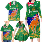 Proud To Be Australia Day Family Matching Long Sleeve Bodycon Dress and Hawaiian Shirt Kangaroo with National Color