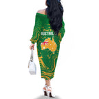 Proud To Be Australia Day Family Matching Off Shoulder Long Sleeve Dress and Hawaiian Shirt Kangaroo with National Color