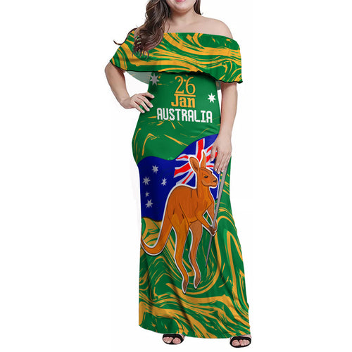 Proud To Be Australia Day Family Matching Off Shoulder Maxi Dress and Hawaiian Shirt Kangaroo with National Color