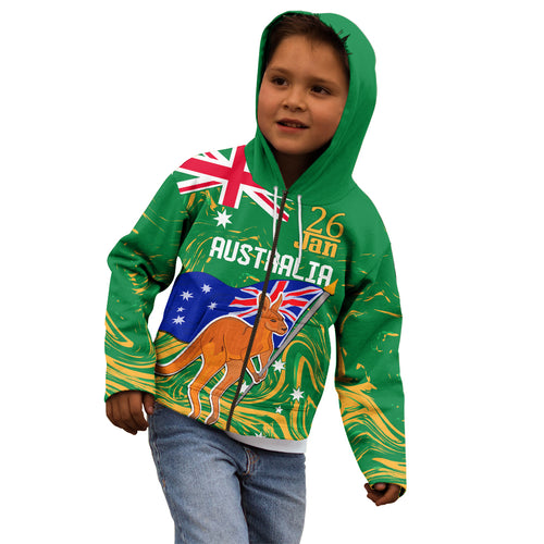 Proud To Be Australia Day Kid Hoodie Kangaroo with National Color