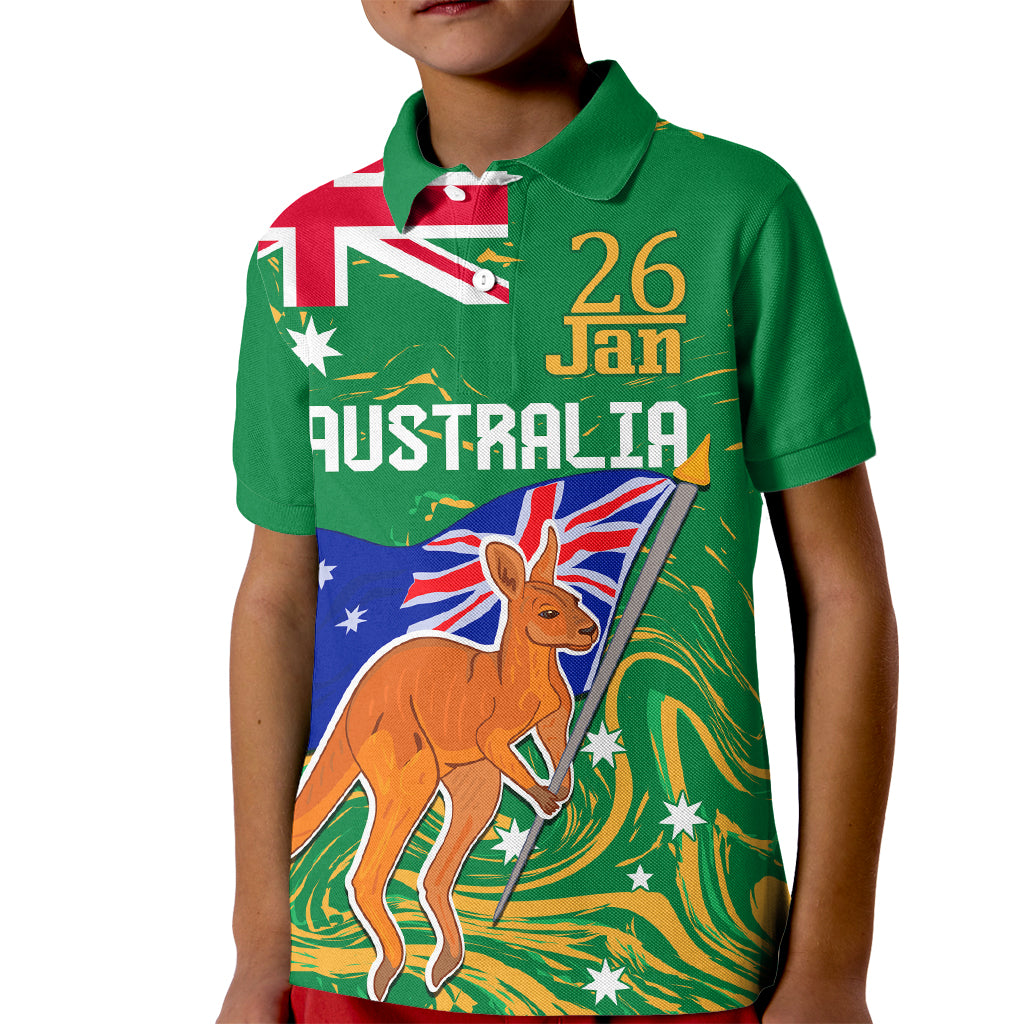 Proud To Be Australia Day Kid Polo Shirt Kangaroo with National Color