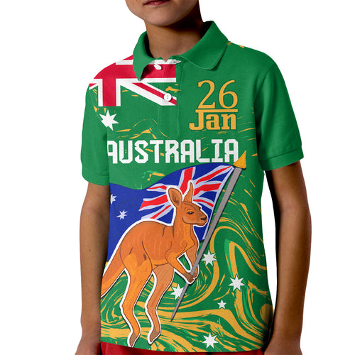 Proud To Be Australia Day Kid Polo Shirt Kangaroo with National Color