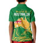 Proud To Be Australia Day Kid Polo Shirt Kangaroo with National Color